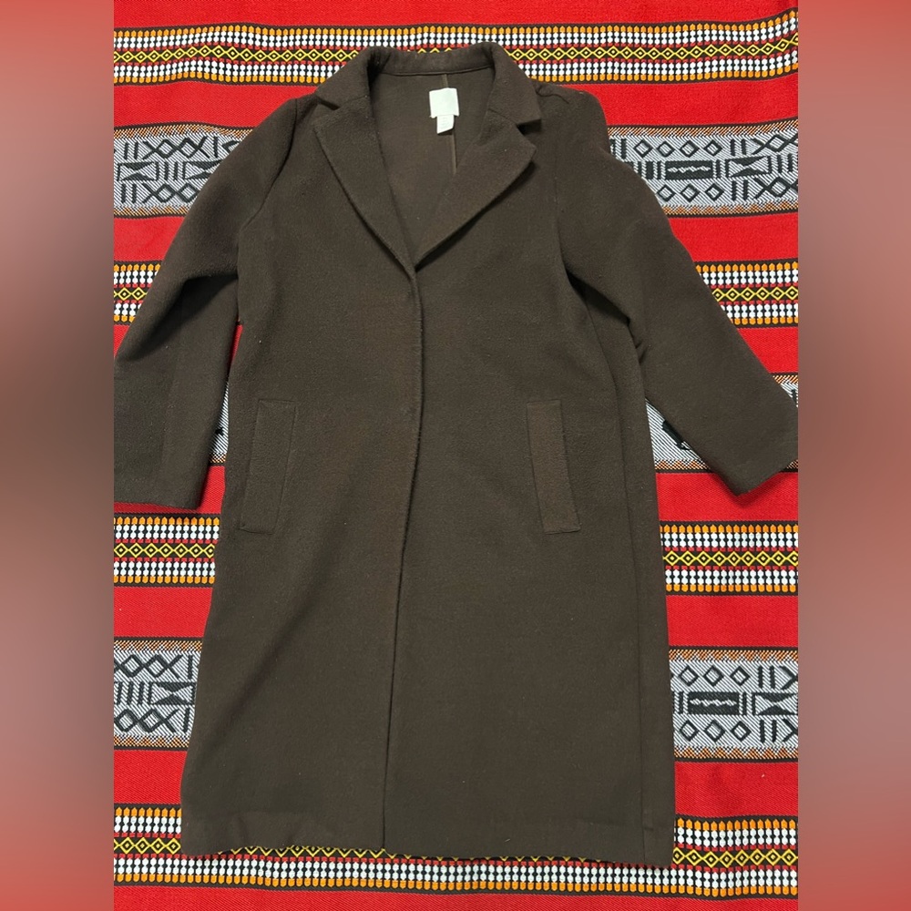 H&M Brown Wool-Blend Long Coat - Size Small